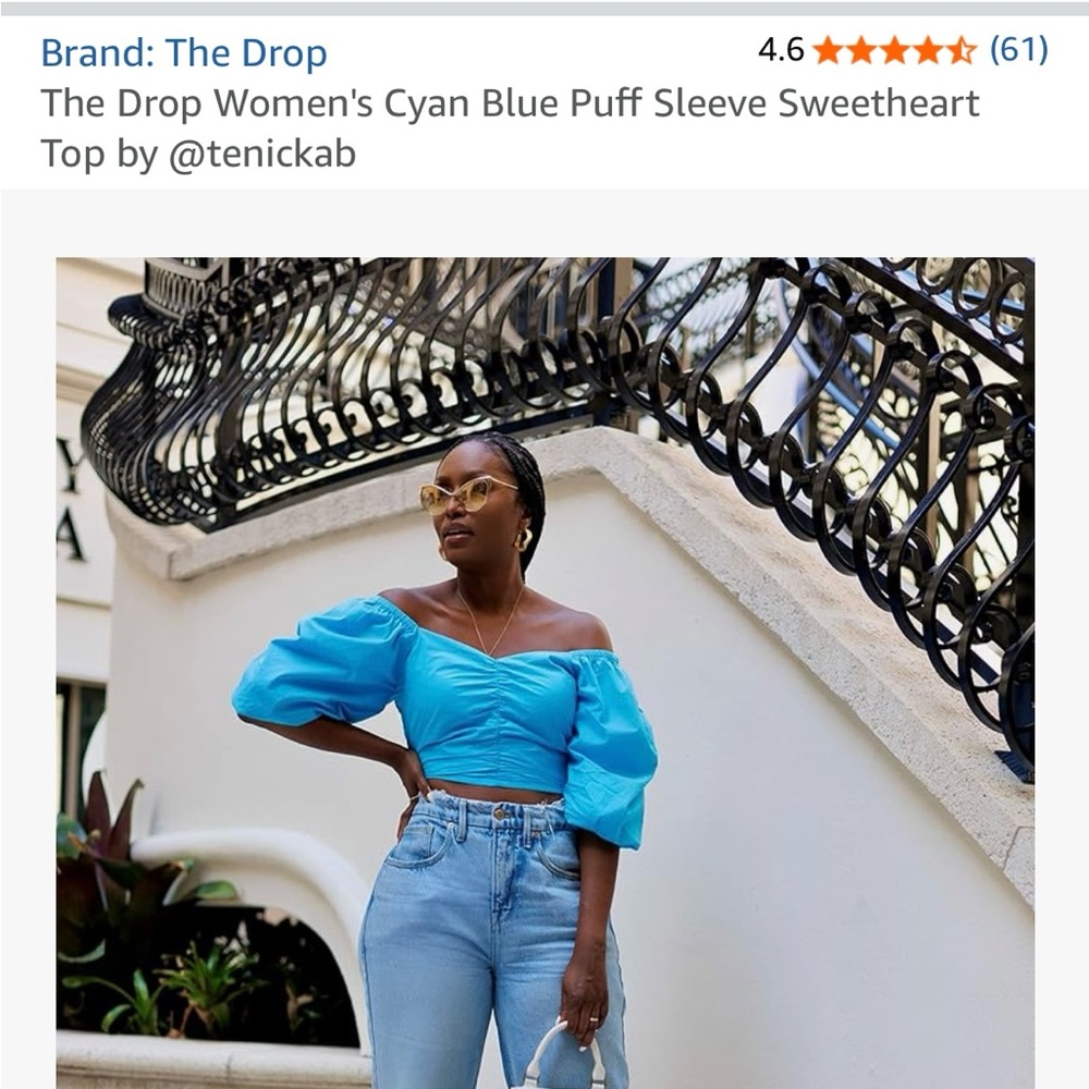 The Drop Women's Cyan Blue Puff Sleeve Sweetheart
Top by @tenickab